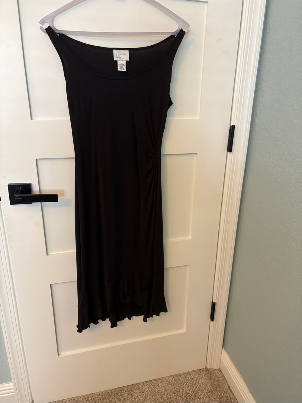 LOFT Black Sleeveless Midi Dress with Ruching